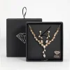 Gold Cubic Zirconia Flower Vine Necklace & Drop Earrings Set