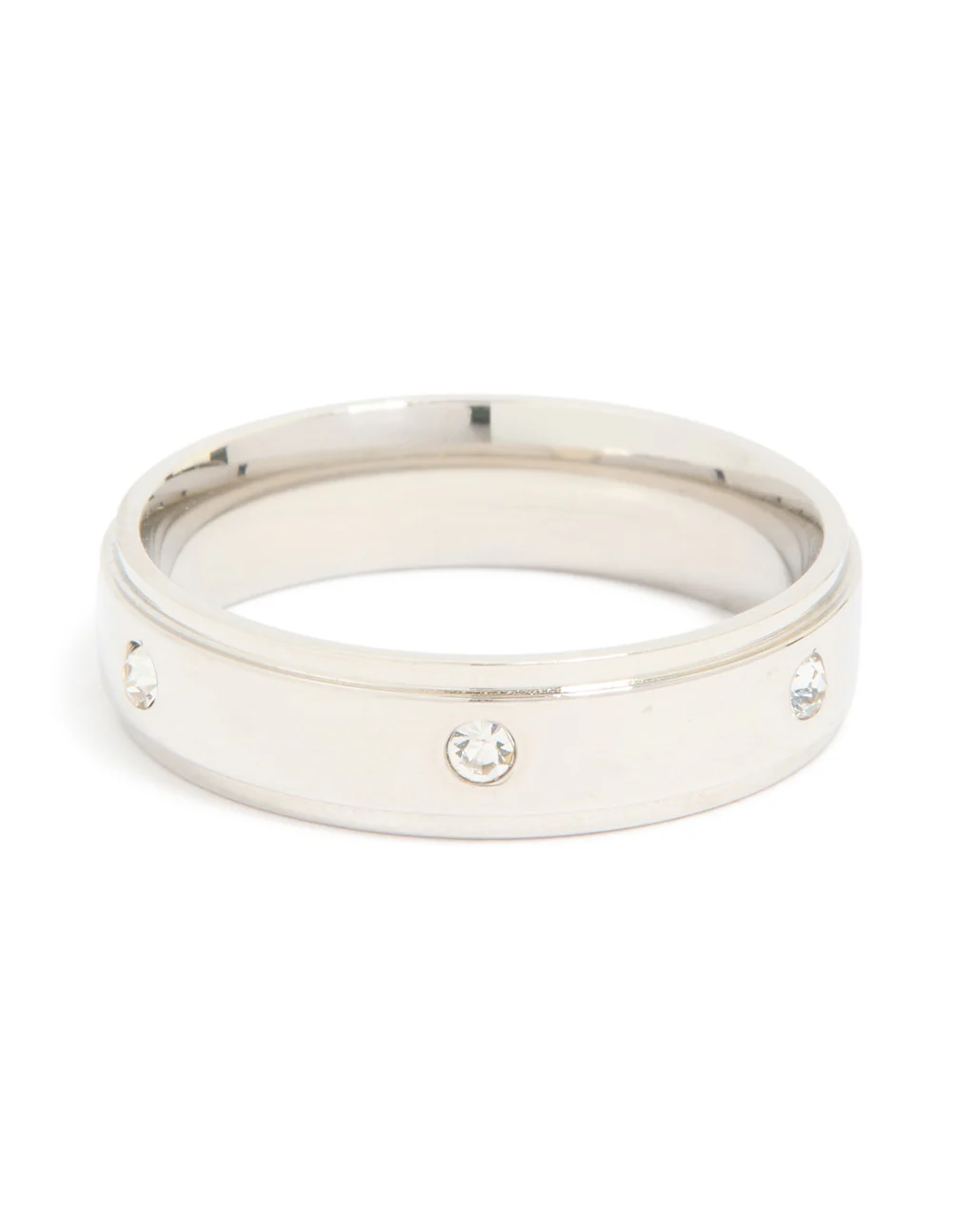 Mens Waterproof Stainless Steel Cubic Zirconia Flat Band Ring