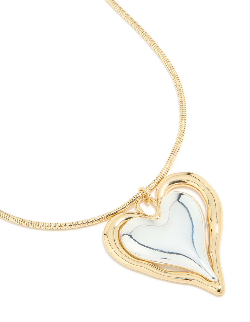 1006-mixed-metal-plated-large-molten-heart-pendant-necklace-2.webp Mixed Metal Plated Large Molten Heart Pendant Necklace