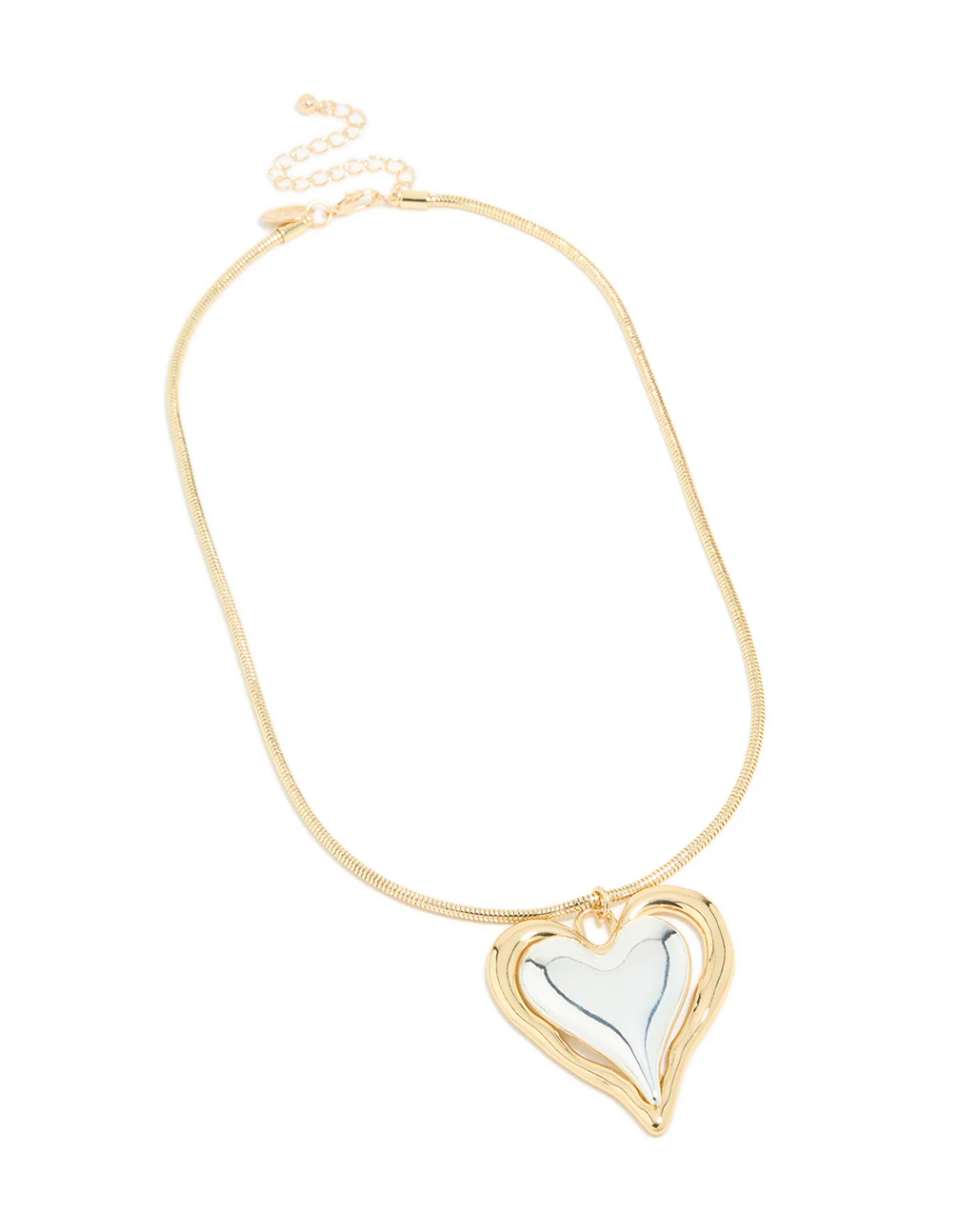 1006-mixed-metal-plated-large-molten-heart-pendant-necklace-4.webp Mixed Metal Plated Large Molten Heart Pendant Necklace