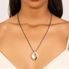 Mixed Metal Plated Open Oval Cord Pendant Necklace
