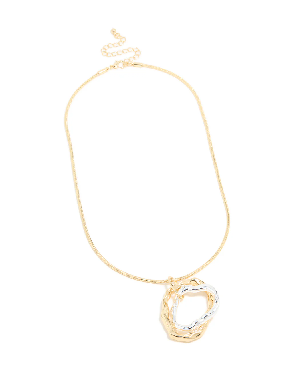 1012-mixed-metal-plated-textured-double-oval-pendant-necklace-4.webp Mixed Metal Plated Textured Double Oval Pendant Necklace