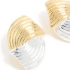 Mixed Metal Plated Wavy Ribbed Stud Earrings