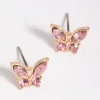 Pink Diamante Butterfly Stud Earrings
