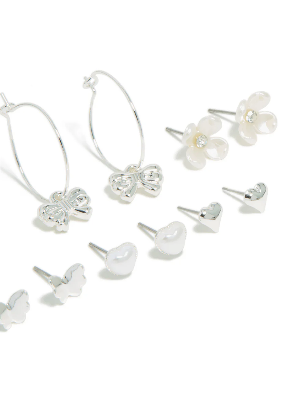 Silver Bee & Pearlised Flower Earrings 8-Pack