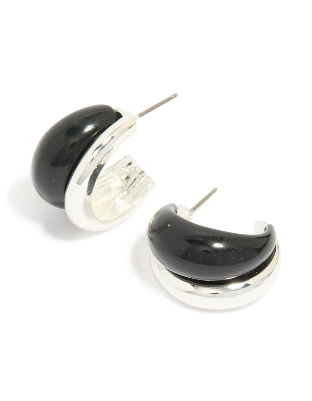 1039-silver-black-enamel-hoop-earrings-2.webp Silver Black Enamel Hoop Earrings