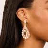 Gold Pink & Clear Diamante Elegant Pear Drop Earrings