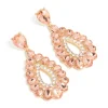 Gold Pink & Clear Diamante Elegant Pear Drop Earrings