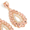 Gold Pink & Clear Diamante Elegant Pear Drop Earrings