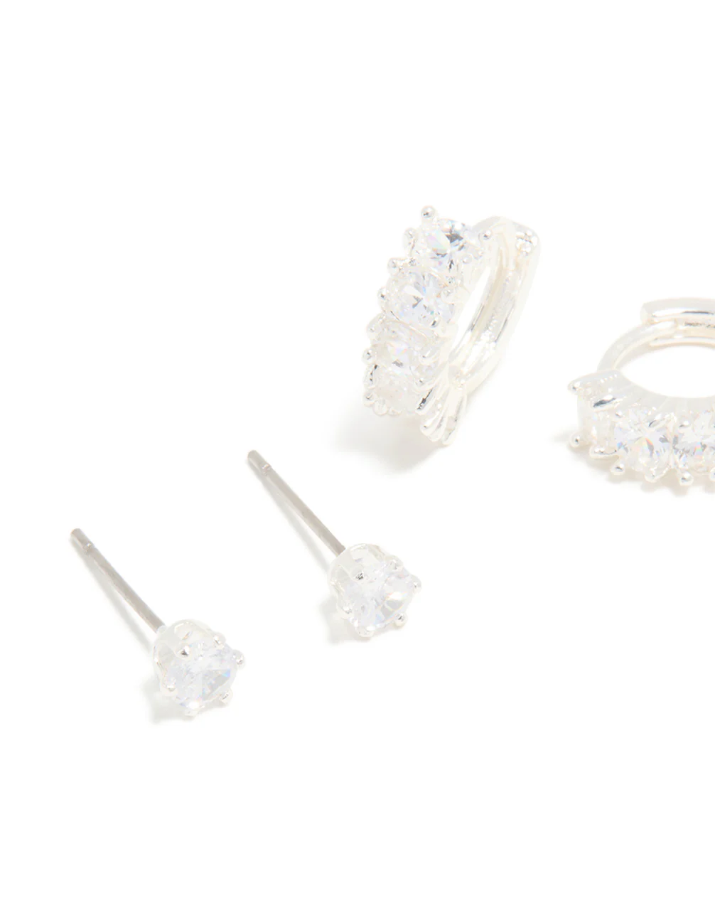 Silver Cubic Zirconia Huggie & Stud Earrings 3-Pack