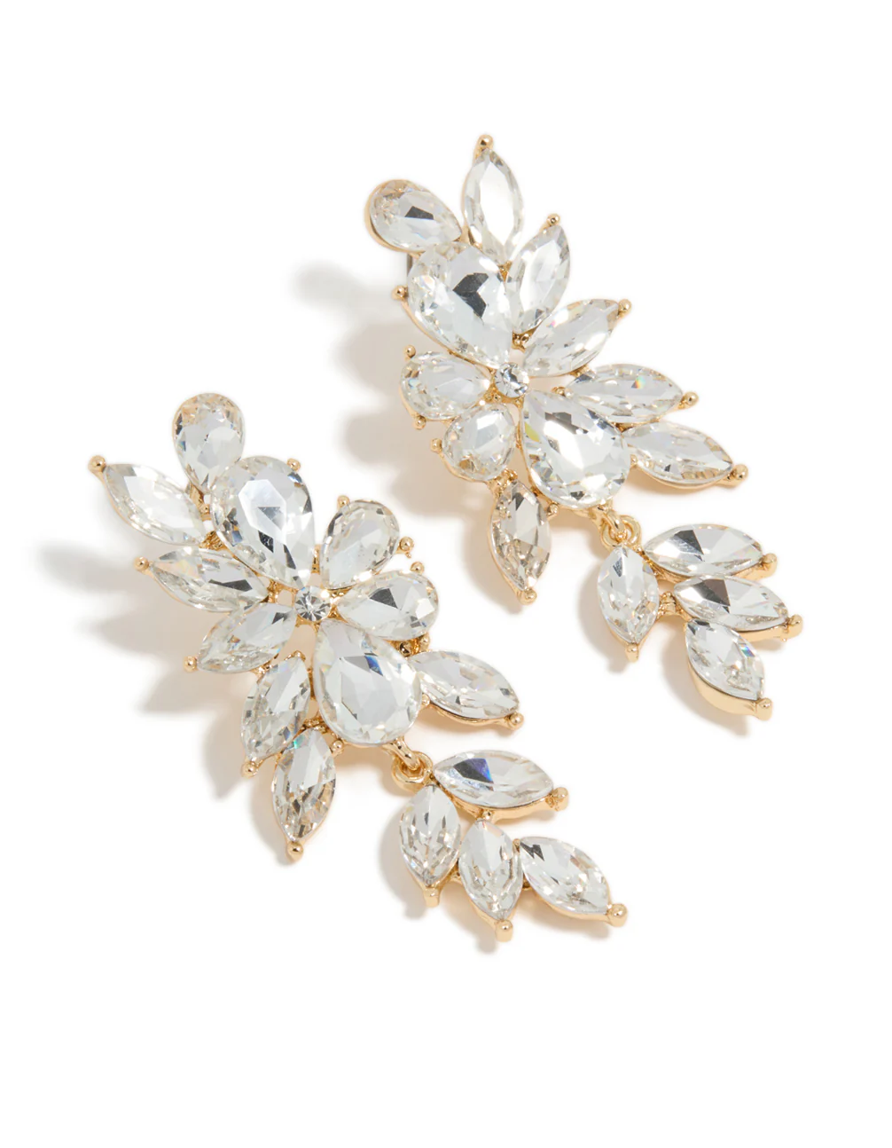 Gold Diamante Chunky Floral Drop Earrings