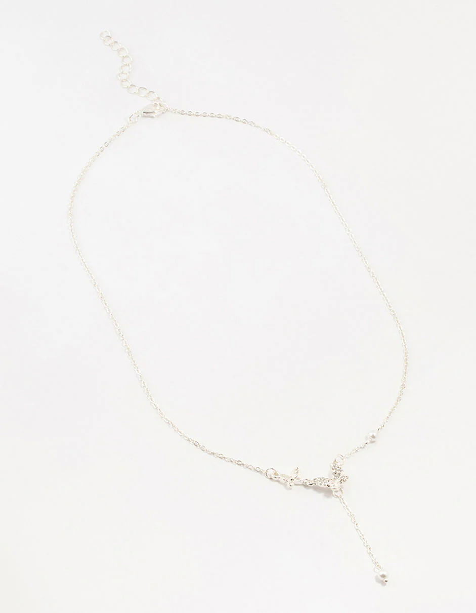 1059-silver-diamante-pearl-butterfly-y-necklace-2.webp Silver Diamante Pearl Butterfly Y-Necklace