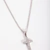 Silver Diamond Simulant Pave Cross Necklace