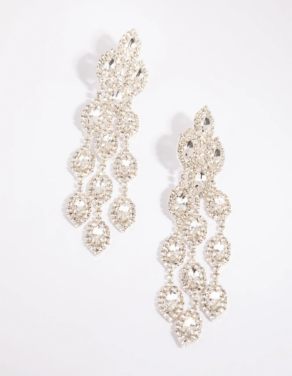 Silver Diamante Statement Teardrop Earrings