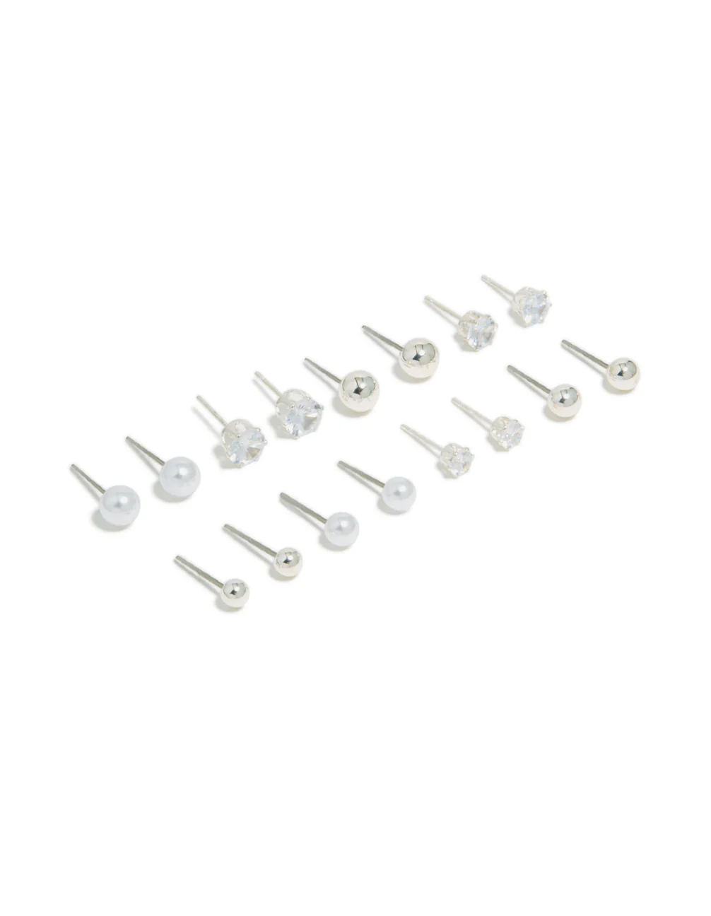 Silver Mixed Basic Stud Earrings 8-Pack
