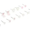 Silver Pink Diamante Heart & Bow Mixed Earrings 8-Pack
