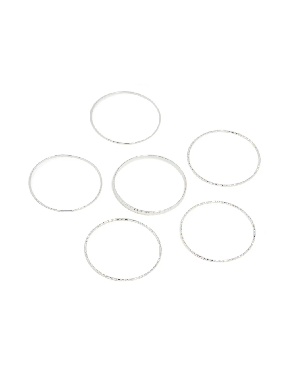 Silver Textured & Smooth Bangles 6-Pack