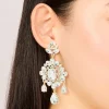Gold Clear Diamante Square Drop Earrings