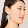 Gold Clear Diamante Square Drop Earrings