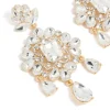 Gold Clear Diamante Square Drop Earrings