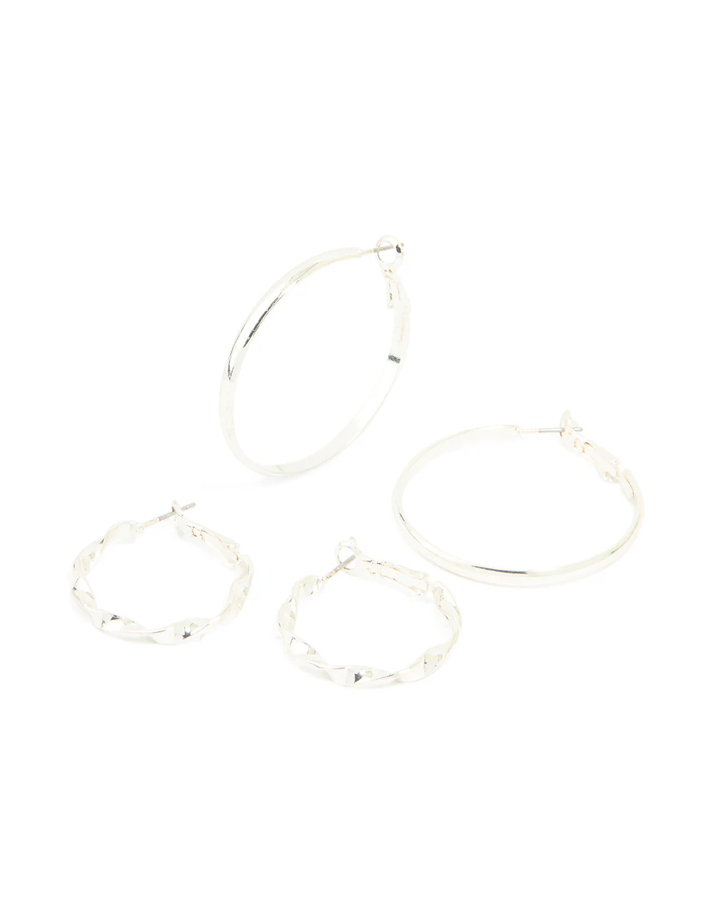Silver Twisted & Plain Hoop Earrings 2-Pack
