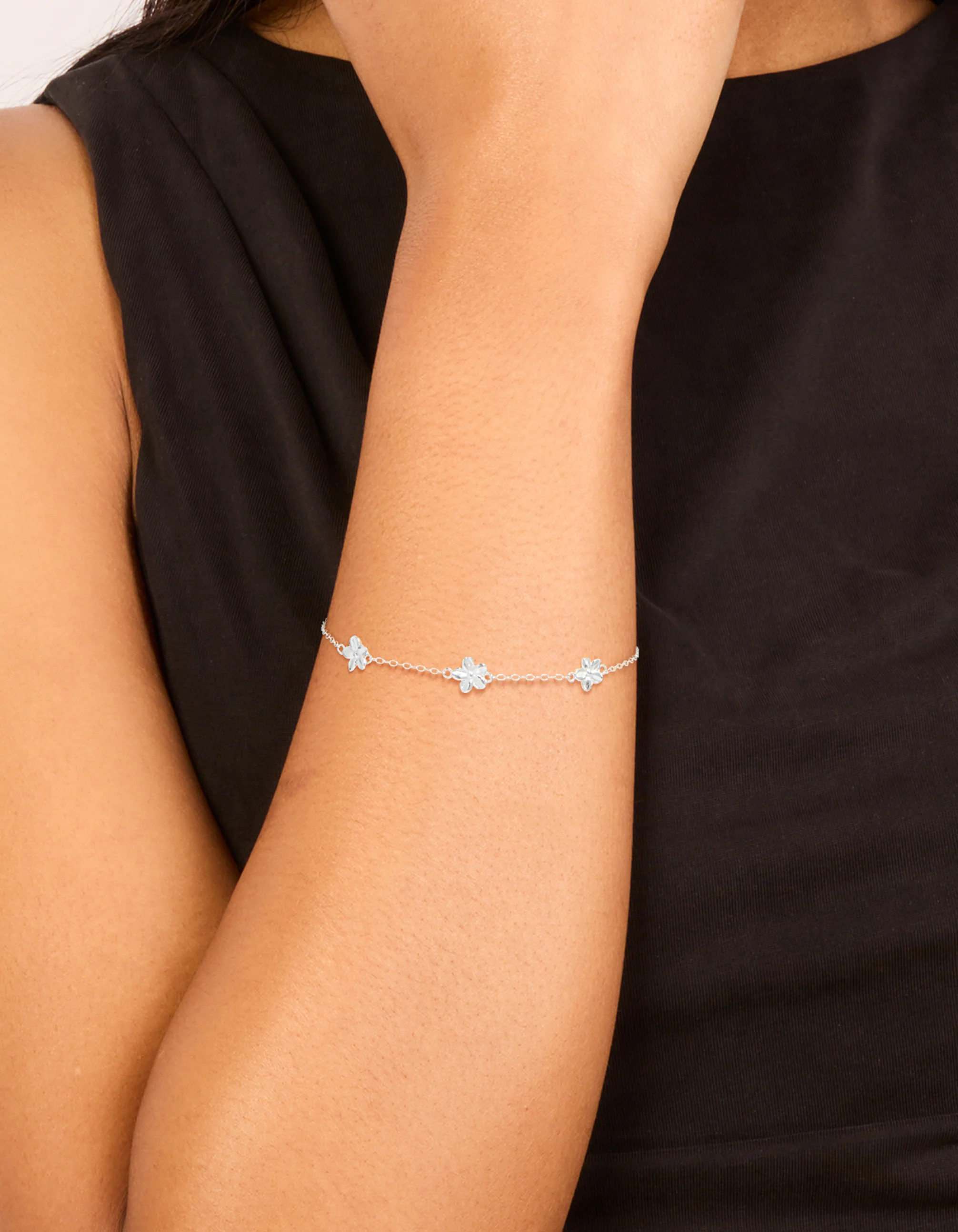 Sterling Silver Flower Trio Bracelet
