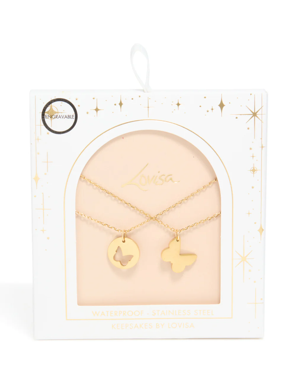 Waterproof Gold Plated Stainless Steel BFF Butterfly Layered Necklace