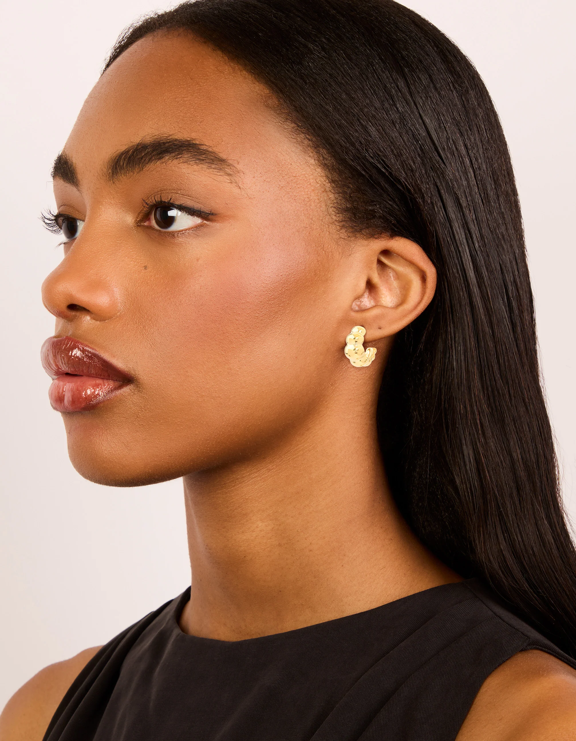 Waterproof Gold Plated Stainless Steel Bubble Croissant Hoop Earrings