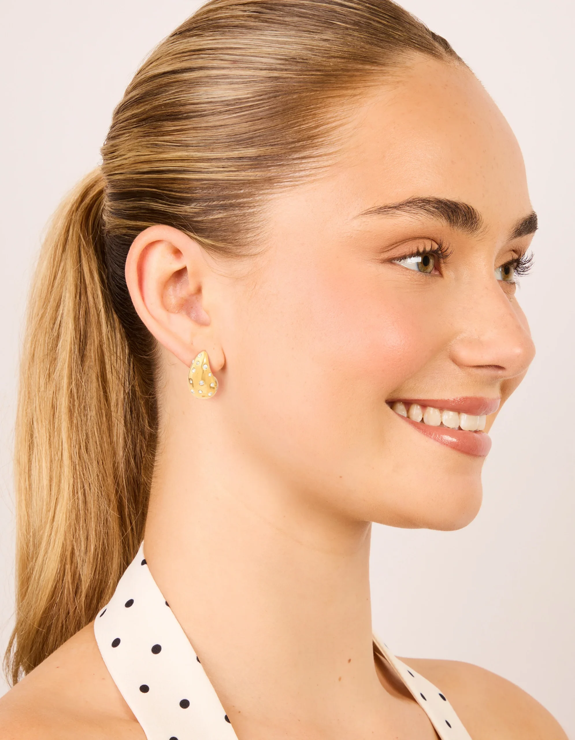 Waterproof Gold Plated Stainless Steel Diamante Teardrop Bubble Earrings