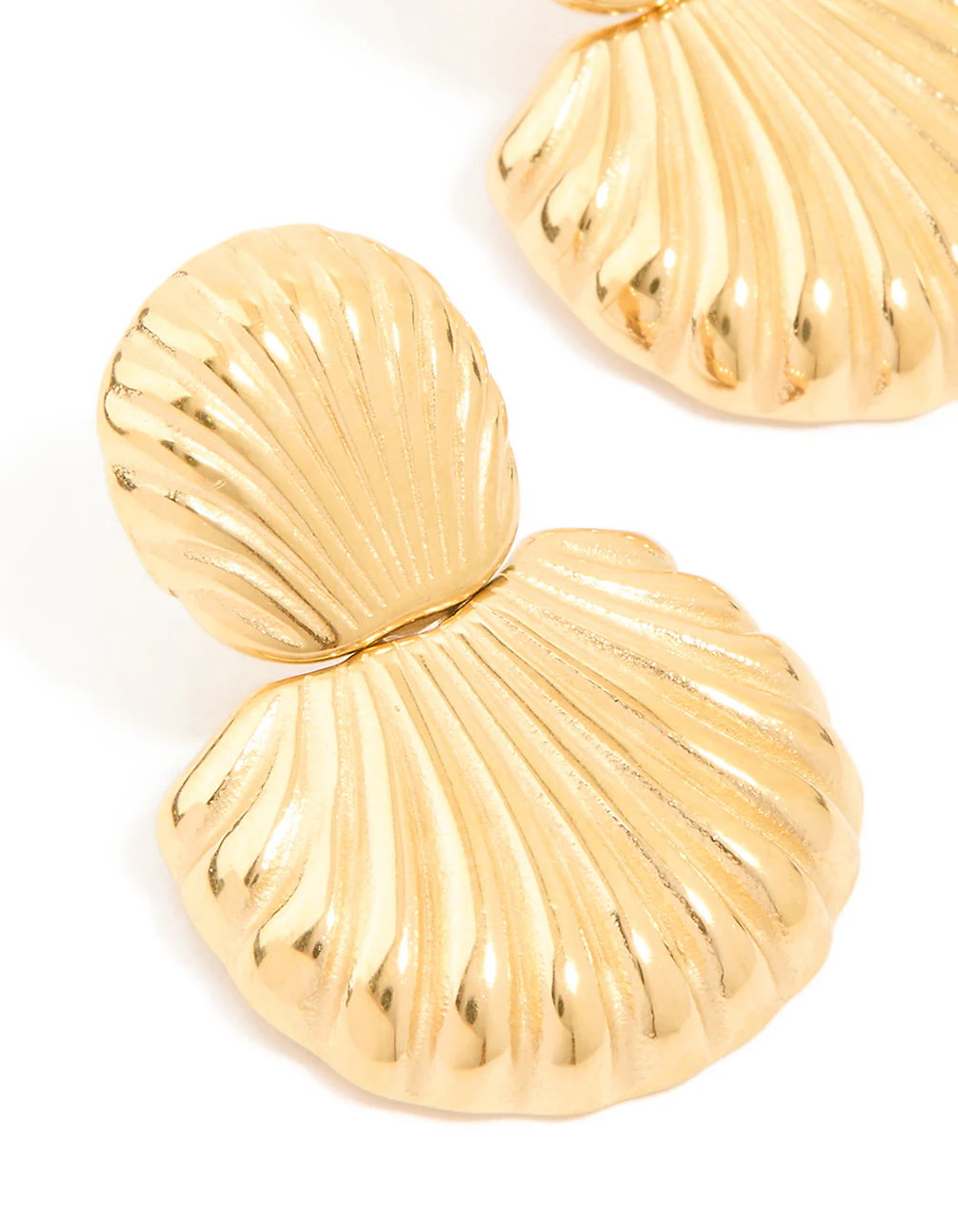 1156-waterproof-gold-plated-stainless-steel-double-shell-stud-drop-earrings-4.webp Waterproof Gold Plated Stainless Steel Double Shell Stud Drop Earrings