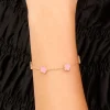 Waterproof Gold Plated Stainless Steel Light Pink Petal Flower Charm Bracelet