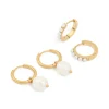 Waterproof Gold Plated Stainless Steel Pearl Detail Huggie Earrings 2-Pack