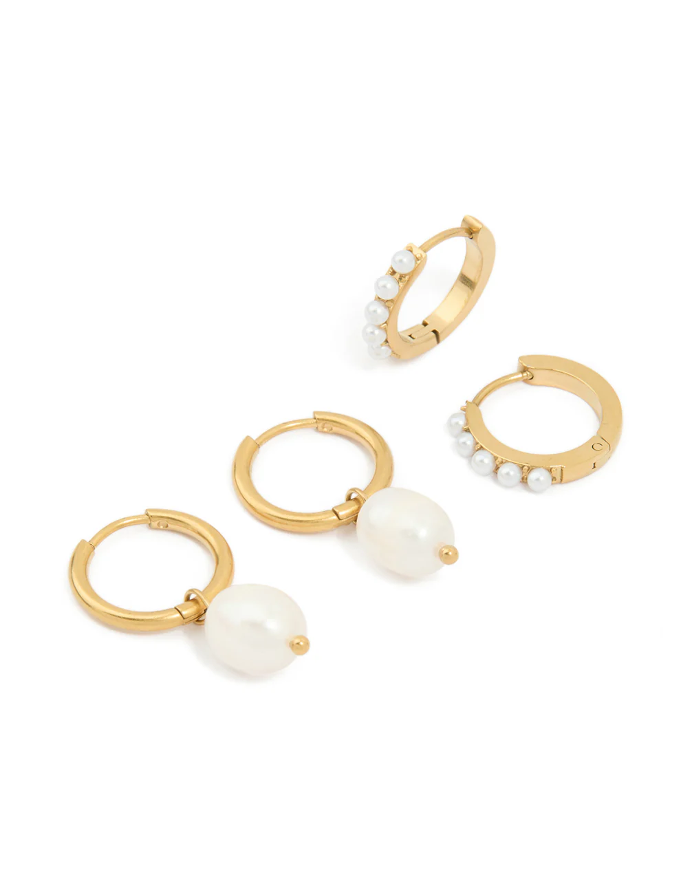 1174-waterproof-gold-plated-stainless-steel-pearl-detail-huggie-earrings-2-pack-1.webp Waterproof Gold Plated Stainless Steel Pearl Detail Huggie Earrings 2-Pack