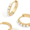 Waterproof Gold Plated Stainless Steel Pearl Detail Huggie Earrings 2-Pack