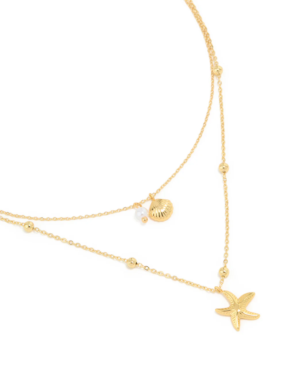 1181-waterproof-gold-plated-stainless-steel-star-shell-layered-necklace-1.webp Waterproof Gold Plated Stainless Steel Star & Shell Layered Necklace