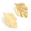 Waterproof Gold Plated Stainless Steel Textured Leaf Earrings