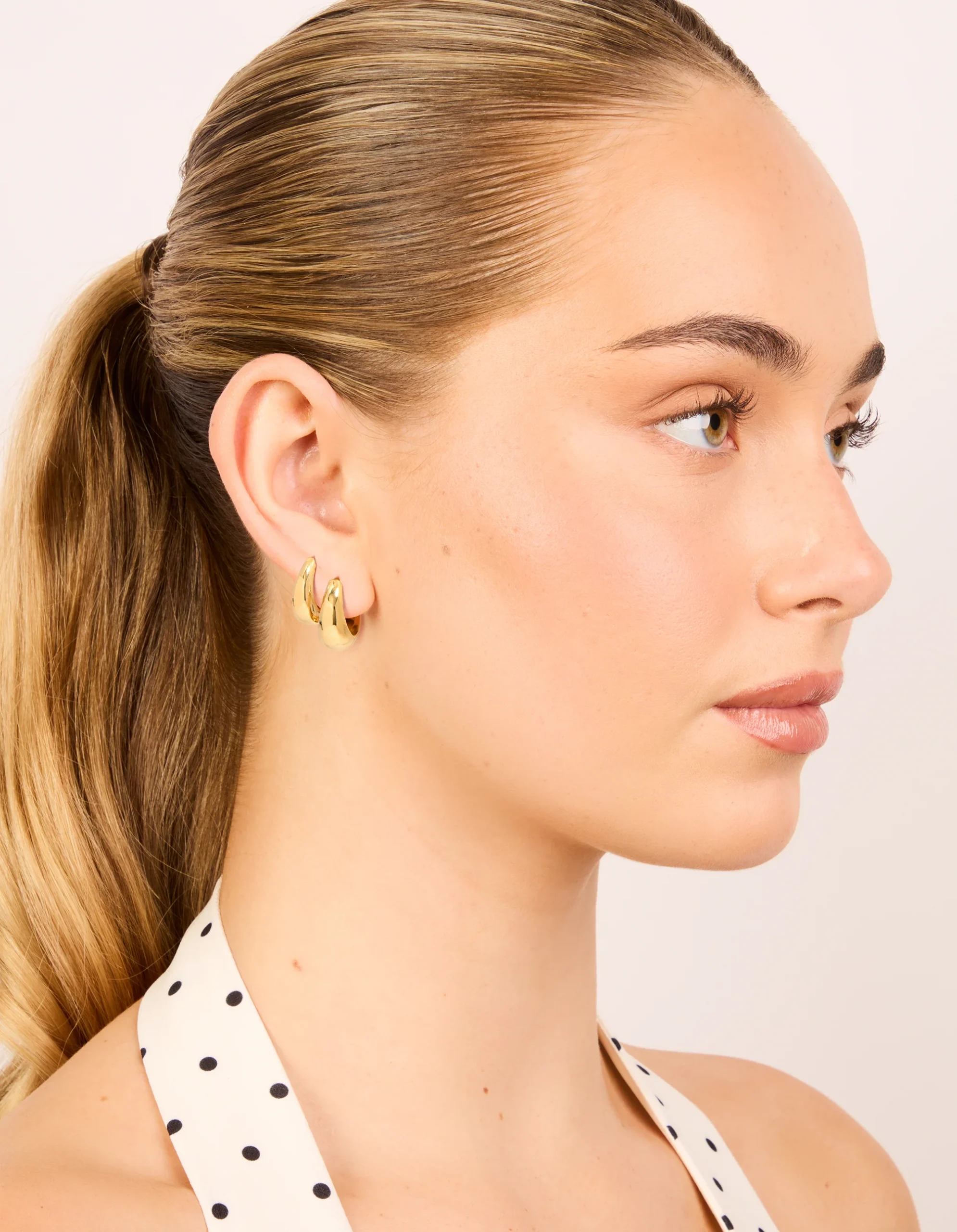 Waterproof Gold Plated Stainless Steel Thick Oval Huggie Earrings 2-Pack