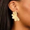 Waterproof Gold Plated Stainless Steel Wavy Fan Flower Stud Earrings