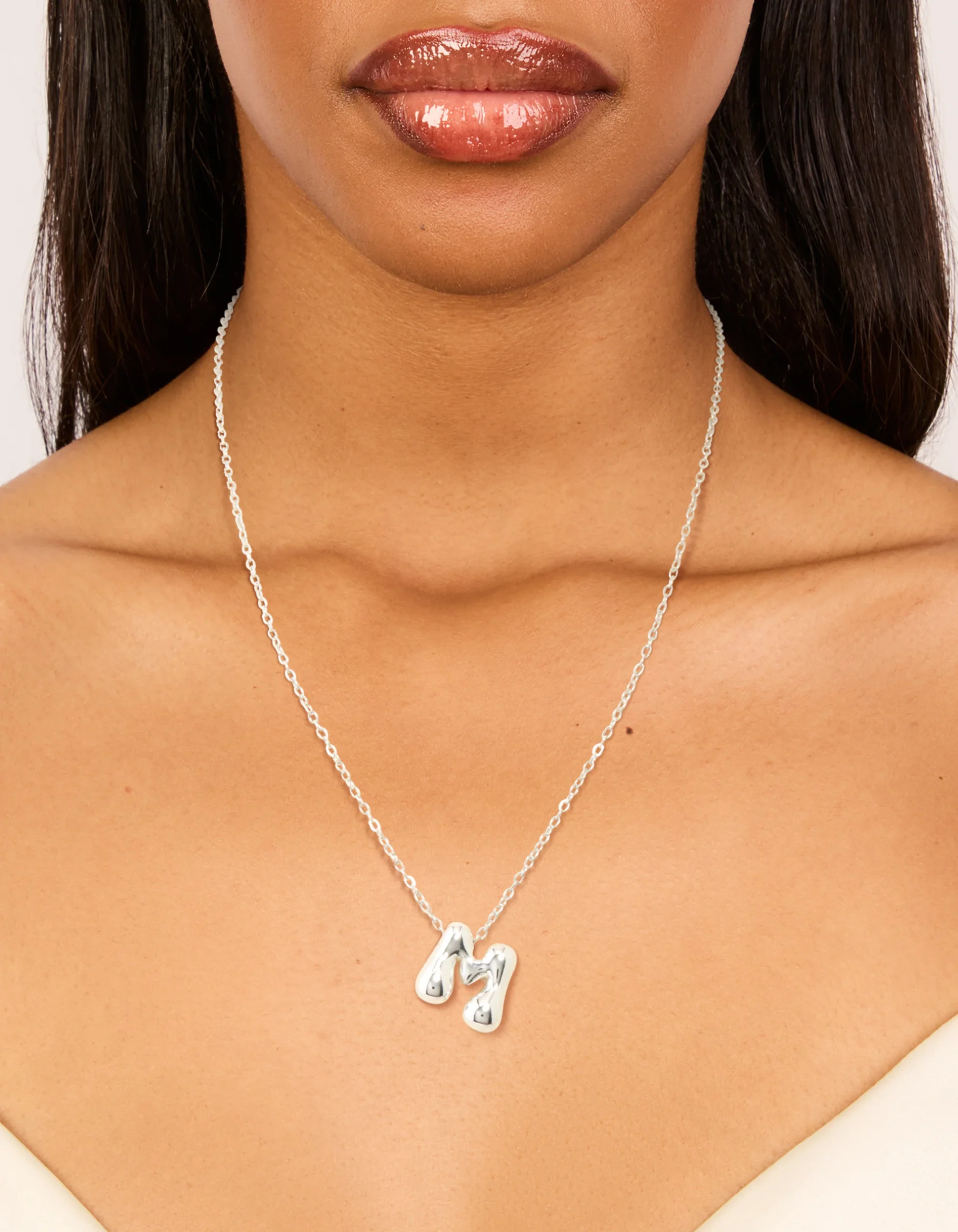 Waterproof Stainless Steel Large Bubble Letter M Necklace