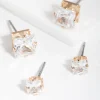 Gold Cubic Zirconia Square Earring Pack