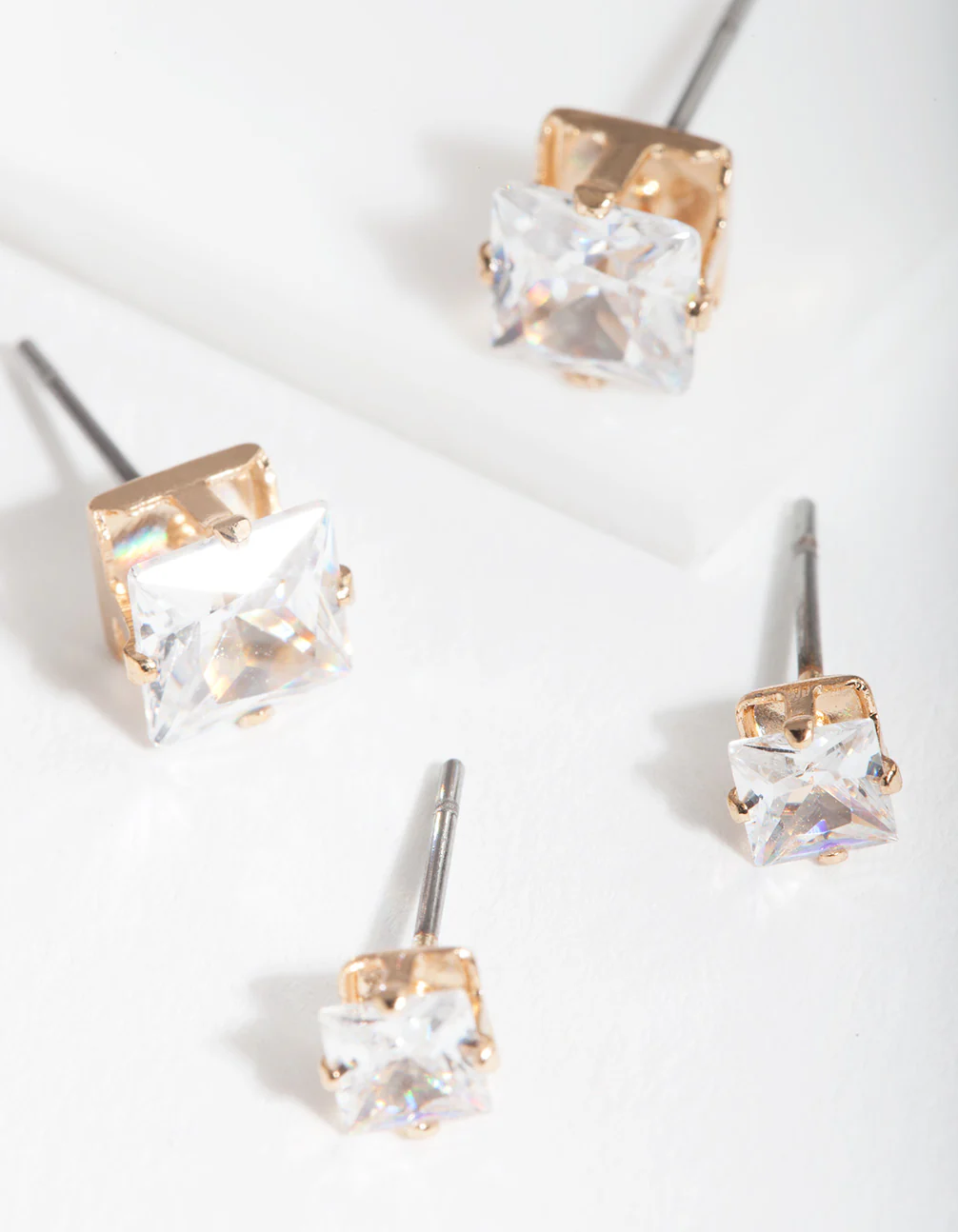 Gold Cubic Zirconia Square Earring Pack