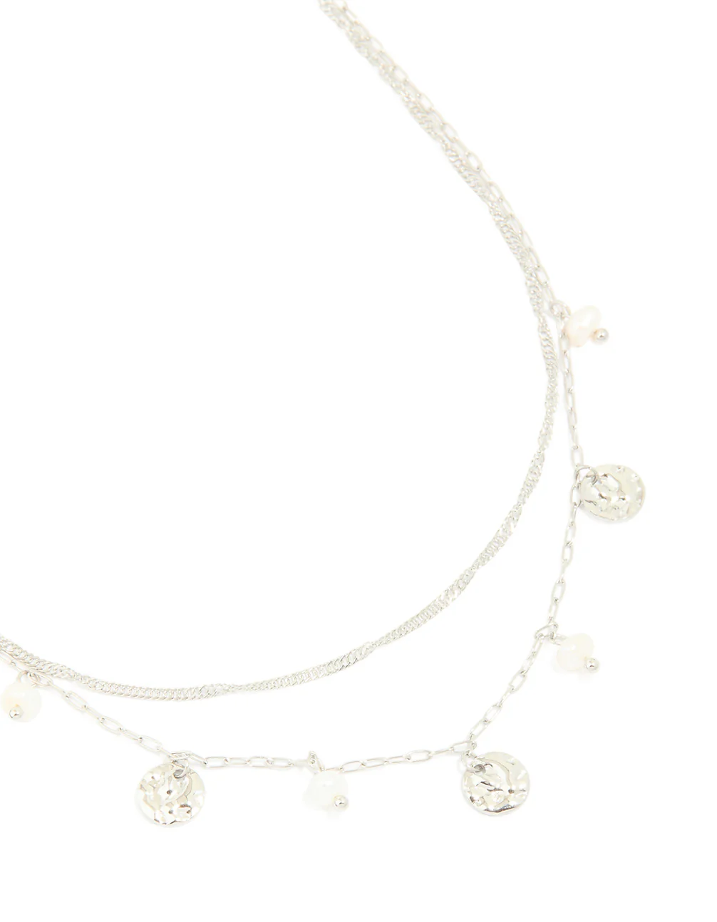 Waterproof Stainless Steel Pearl & Molten Pendant Chain Layered Necklace