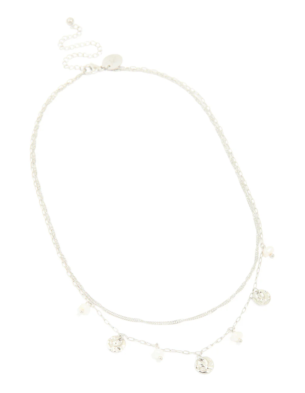 Waterproof Stainless Steel Pearl & Molten Pendant Chain Layered Necklace