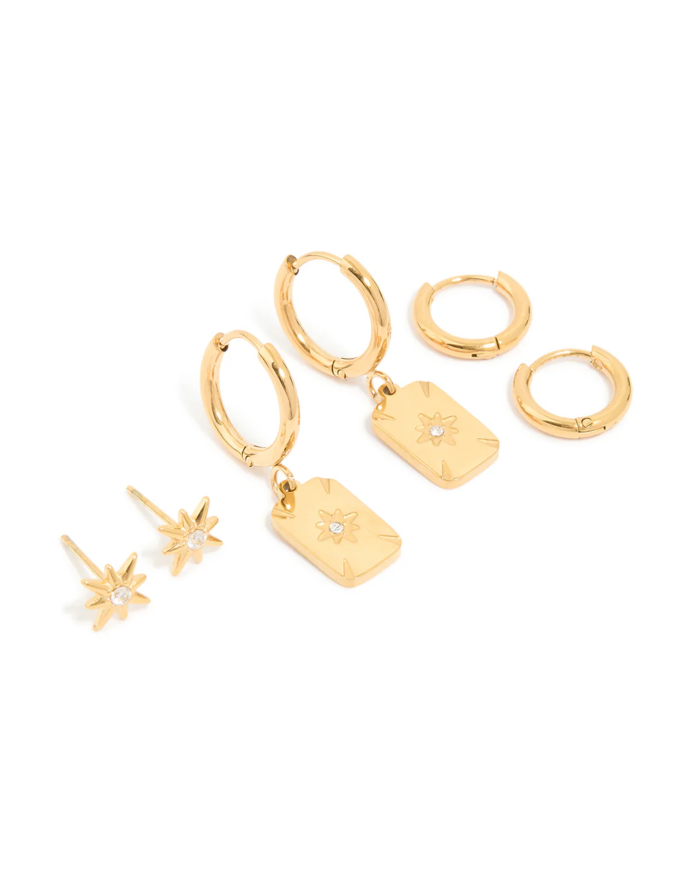 1213-waterproof-gold-plated-stainless-steel-cubic-zirconia-star-disc-huggie-earrings-3-pack-2.webp Waterproof Gold Plated Stainless Steel Cubic Zirconia Star Disc & Huggie Earrings 3-Pack