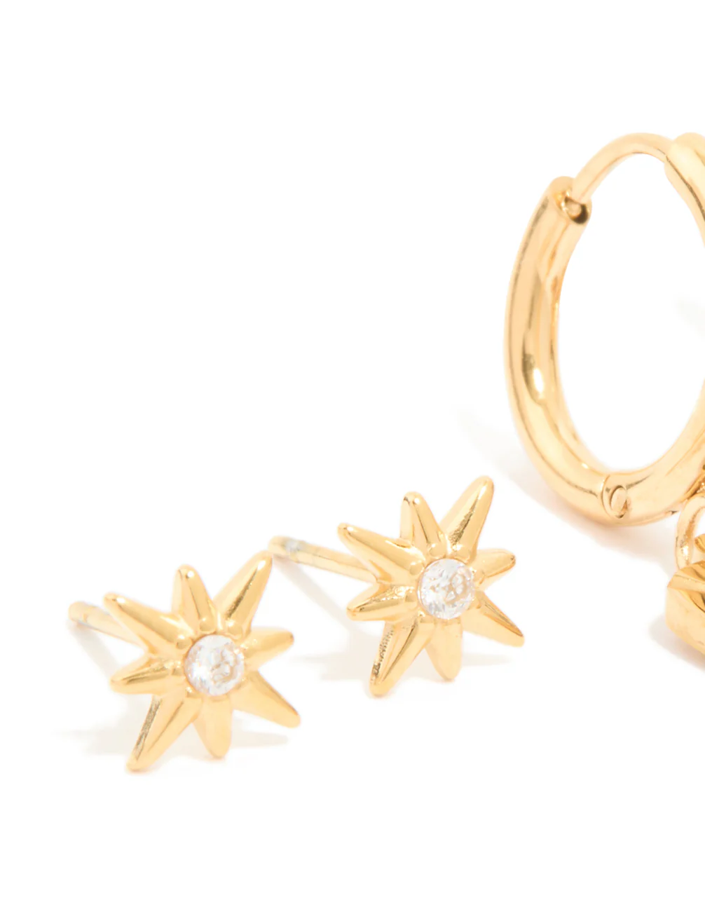 1213-waterproof-gold-plated-stainless-steel-cubic-zirconia-star-disc-huggie-earrings-3-pack-4.webp Waterproof Gold Plated Stainless Steel Cubic Zirconia Star Disc & Huggie Earrings 3-Pack