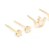 Waterproof Gold Plated Stainless Steel Cubic Zirconia Mixed Shaped Stud Earrings 3-Pack