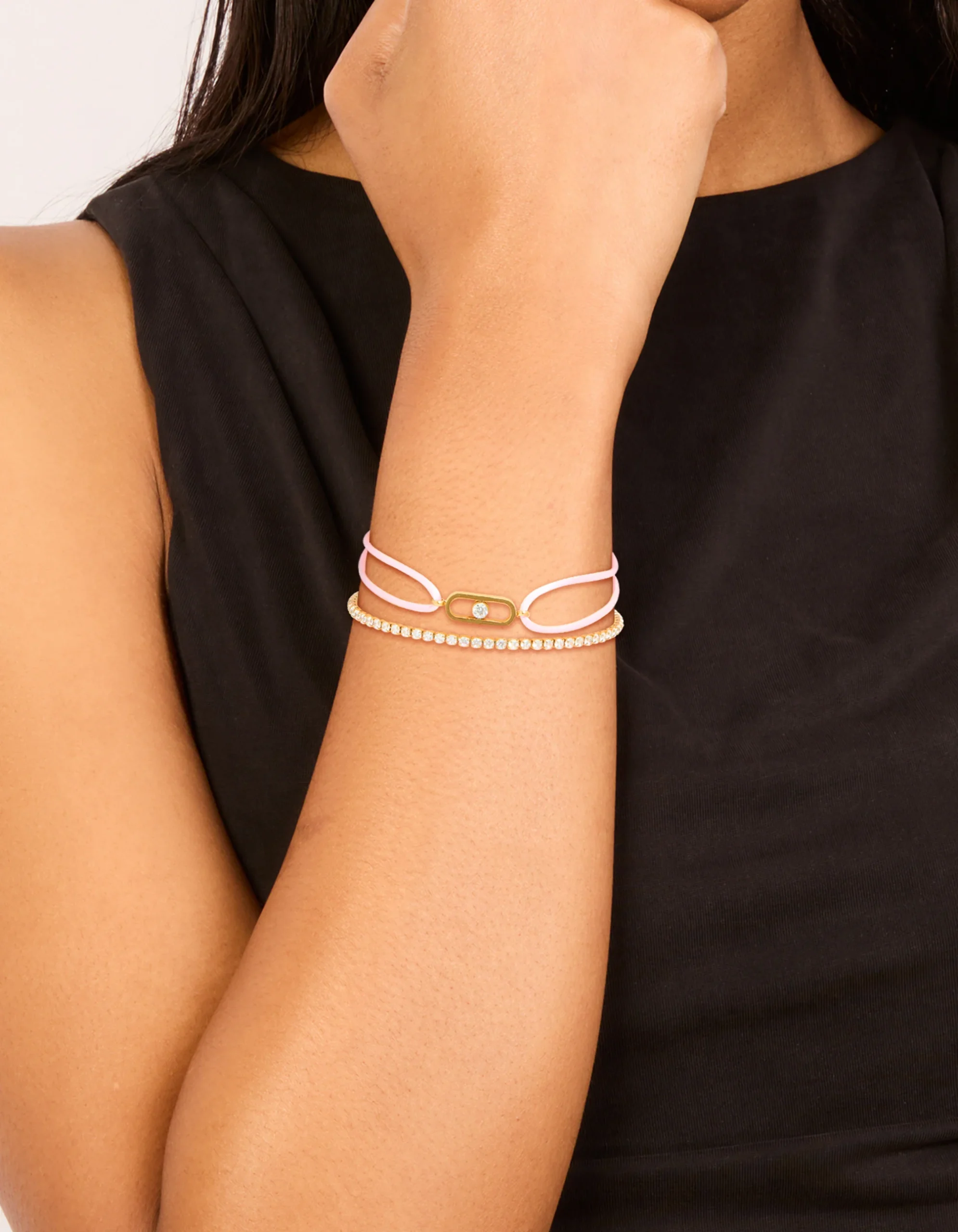 1216-waterproof-gold-plated-stainless-steel-cubic-zirconia-pink-cord-tennis-bracelet-set-1.webp Waterproof Gold Plated Stainless Steel Cubic Zirconia & Pink Cord Tennis Bracelet Set
