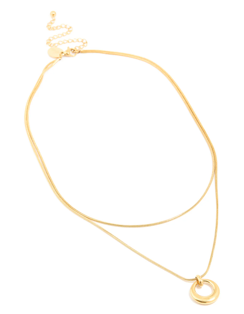 1218-waterproof-gold-plated-stainless-steel-snake-chain-open-circle-pendant-layered-necklace-2.webp Waterproof Gold Plated Stainless Steel Snake Chain & Open Circle Pendant Layered Necklace