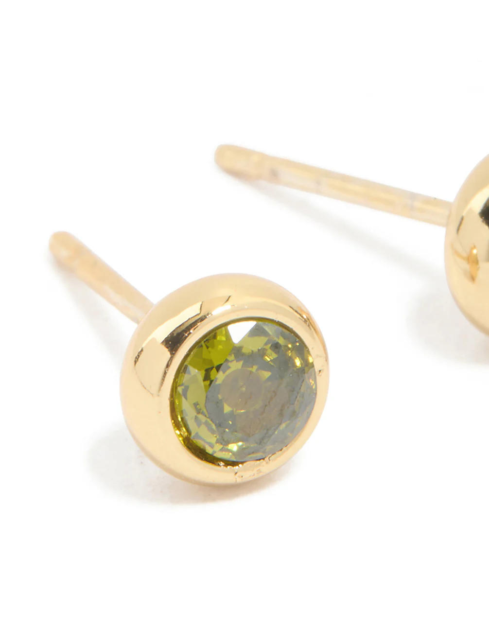 Waterproof Gold Plated Stainless Steel Cubic Zirconia August Birthstone Bezel Set Stud Earrings