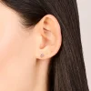 Waterproof Gold Plated Stainless Steel Cubic Zirconia February Birthstone Bezel Set Stud Earrings
